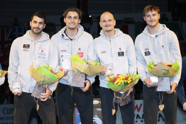 LPG09595 Bern 22-24 May 2026
World Cup - Men’s Epee
In photo: Medal Ceremony Men’s Team Epee
1st SWITZERLAND
Photo Luca Pagliaricci/Bizzi Team FIE
